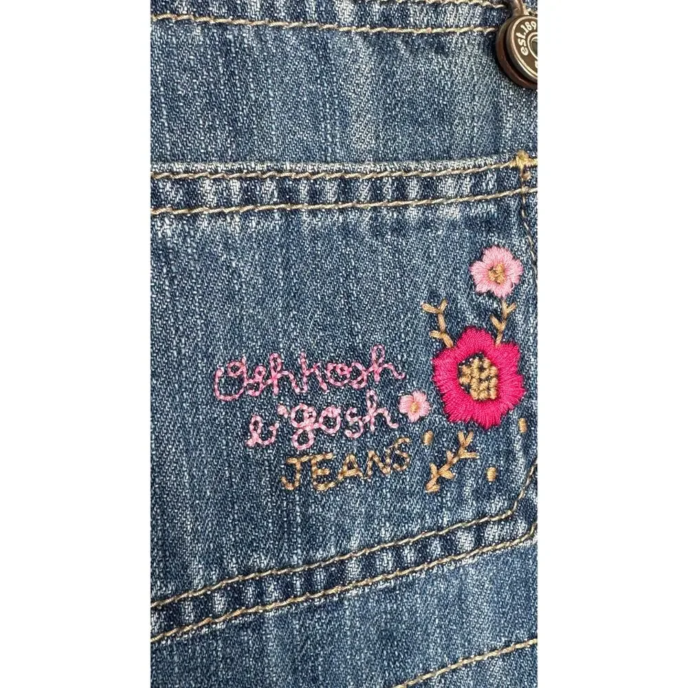 Y2K OshKosh B’gosh Denim Jumper Dress Floral Embroidered 12M